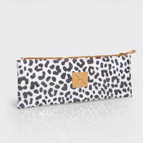 Kids Doodle Pencil Pouch | Laminated Fabric - Cheetah - White