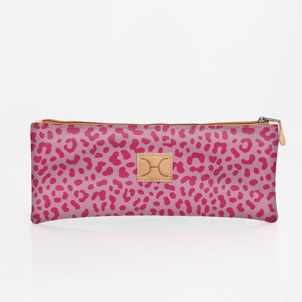 Kids Pencil Case Triple Zip | Laminated Fabric - Cheetah - Pink