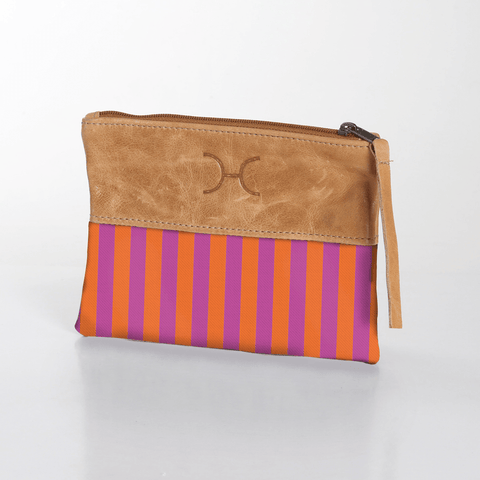 Pouch Laminated Fabric With Leather - Linear - Preppy