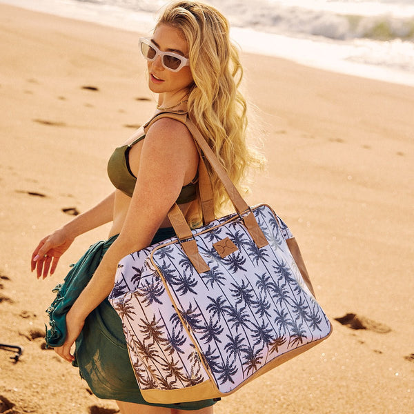 Large Weekender Luggage | Laminated Fabric with Genuine Leather - Cheetah - White
