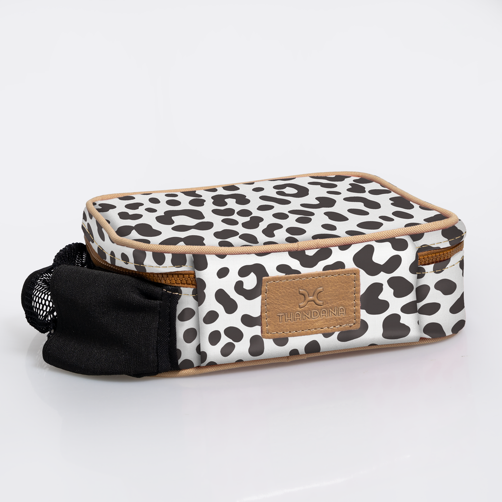 Snack Pack | Laminated Fabric with Genuine Leather - Cheetah - White