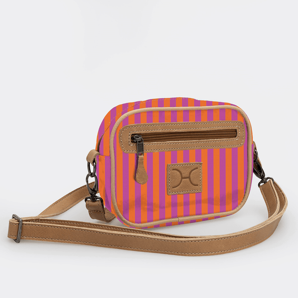 Lipstick Bag | Laminated Fabric with Genuine Leather - Linear - Preppy