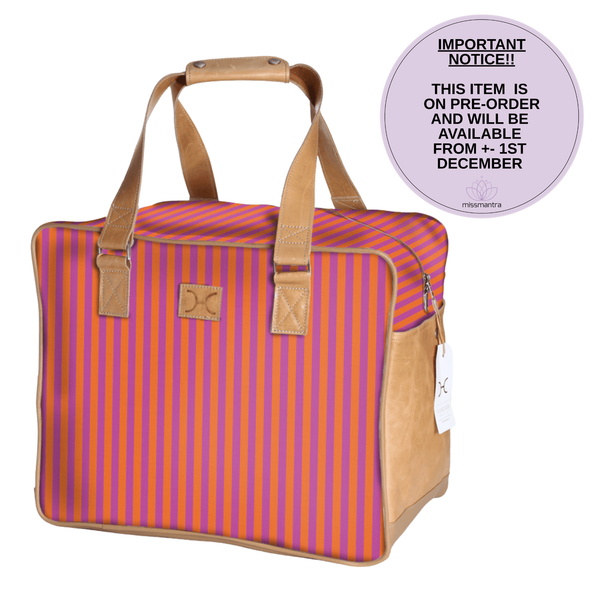 Large Weekender Luggage | Laminated Fabric with Genuine Leather - Linear - Preppy