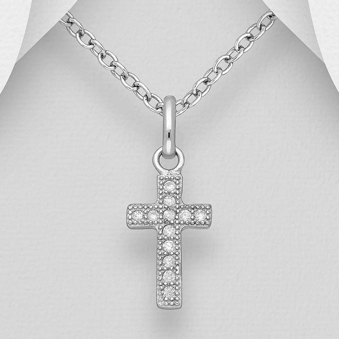 Sterling Silver Cross Pendant with Cubic Zirconia