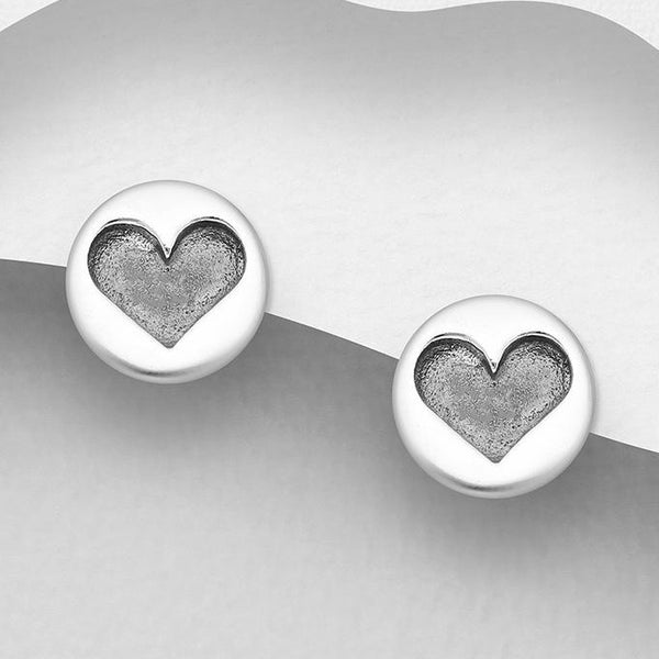 Oxidized Heart - Sterling Silver Stud Earrings
