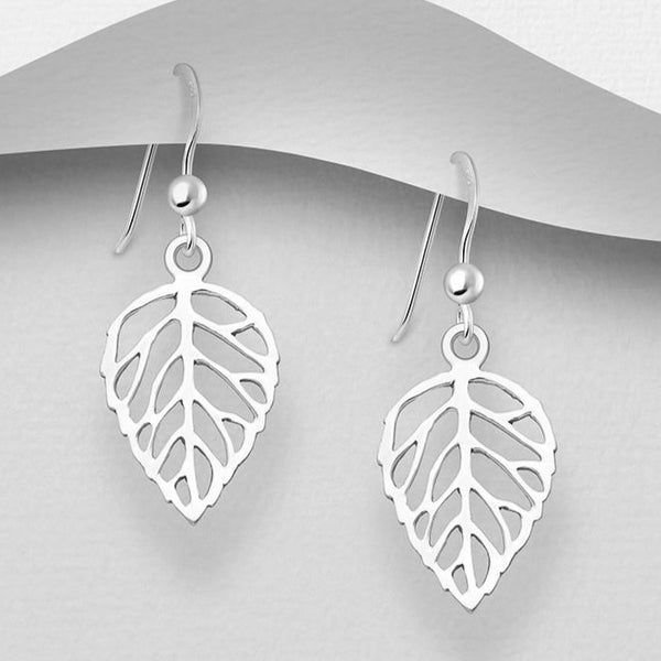 Sterling Silver Leaf Hook Earrings