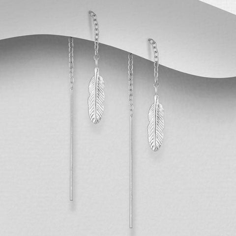 Sterling Silver Feather Thread Earrings