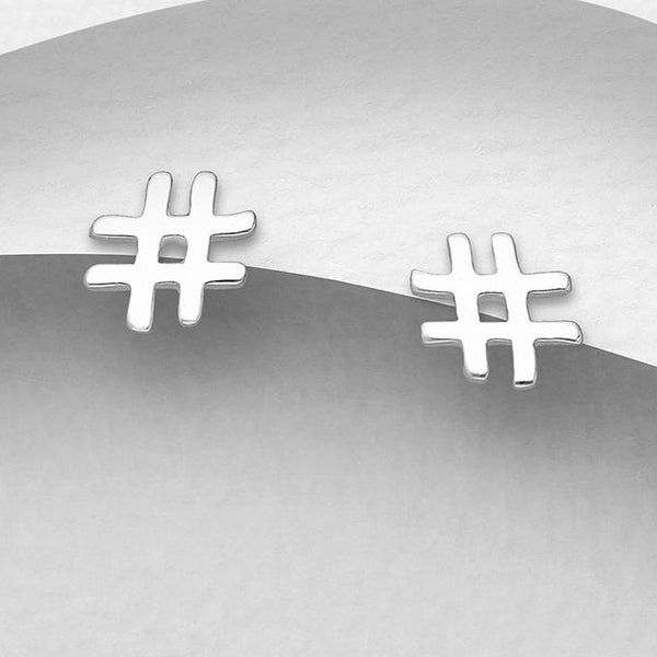 Hashtag - Sterling Silver Stud Earrings