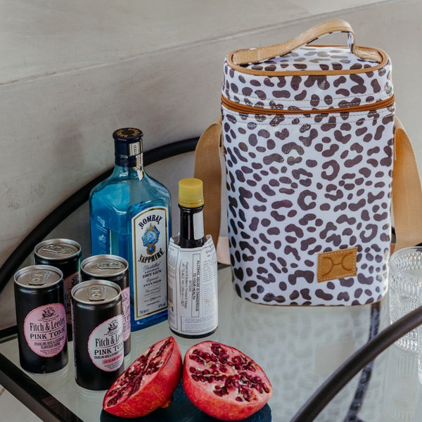 Wine Cooler Double Carry Bag - Laminated Fabric - Cheetah - White