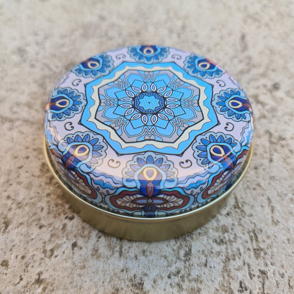 Trinket Tin - Blue/Cream Mandala