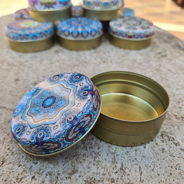 Trinket Tin - Blue/Cream Mandala