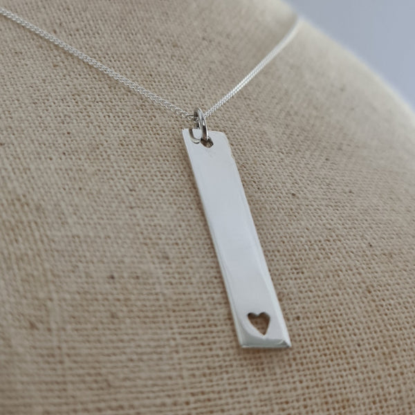 Engravable Bar Tag with Heart Sterling Silver Pendant