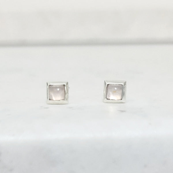 Sterling Silver Square Stud Earrings with Moonstone