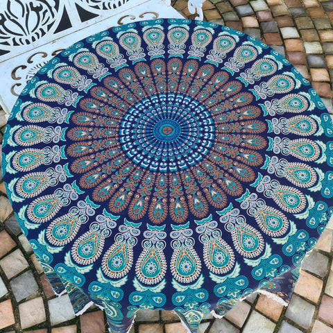 Bohemian Blue Mandala Roundie - Tassel Fringe