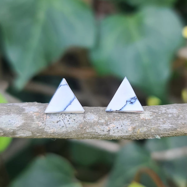 Sterling Silver Triangle Stud Earrings (Decorated with Howlite)