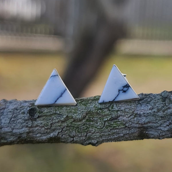 Sterling Silver Triangle Stud Earrings (Decorated with Howlite)
