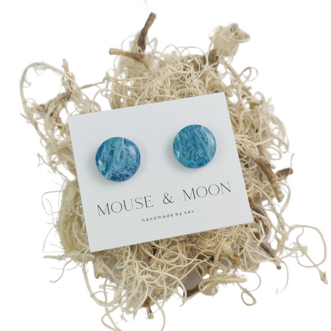 Blue Marbled Polymer Clay Studs - Small
