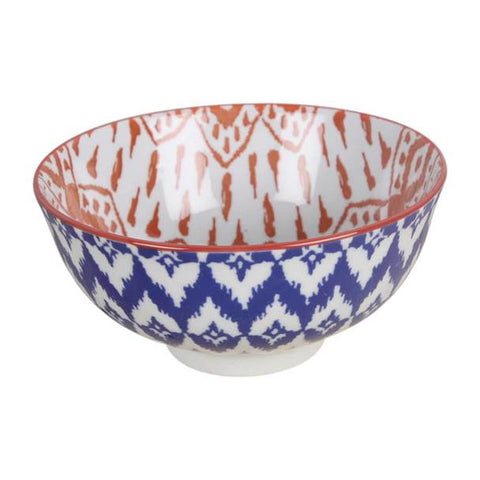 Blue + Orange Pattern Ceramic Bowl
