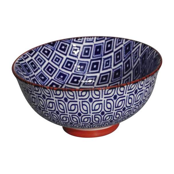 Blue + Orange Rim Ceramic Bowl