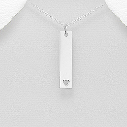 Engravable Bar Tag with Heart Sterling Silver Pendant