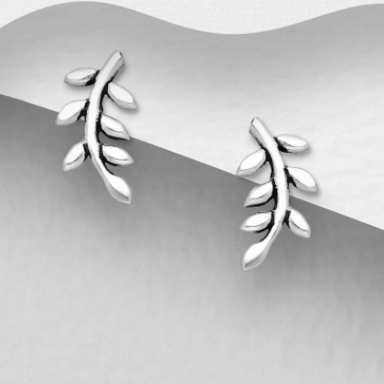 Sterling Silver Oxidized Leaf Stud Earrings