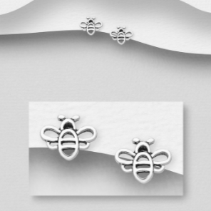 Sterling Silver Bee Stud Earrings - Style 1
