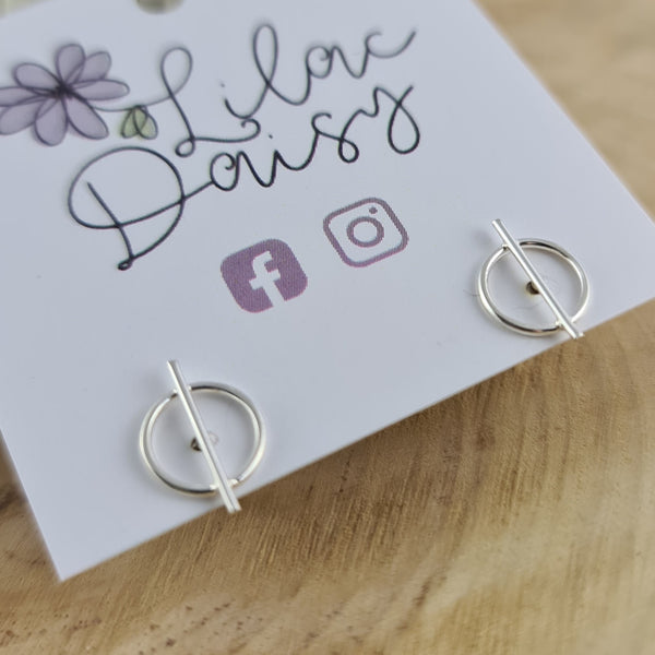 Sterling Silver Circle and Bar Stud Earrings