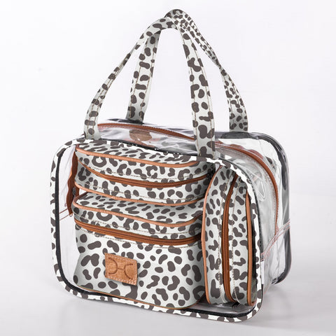 Cosmetic MAXI Bag Set Laminated Fabric - Cheetah - White