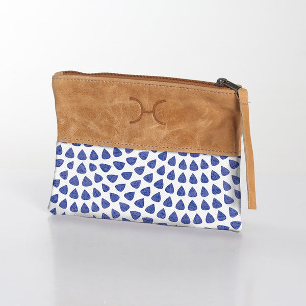 Pouch Laminated Fabric With Leather - Scale Away with me - Blue