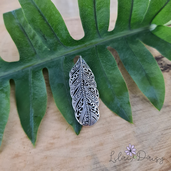 Oxidized Feather Sterling Silver Pendant