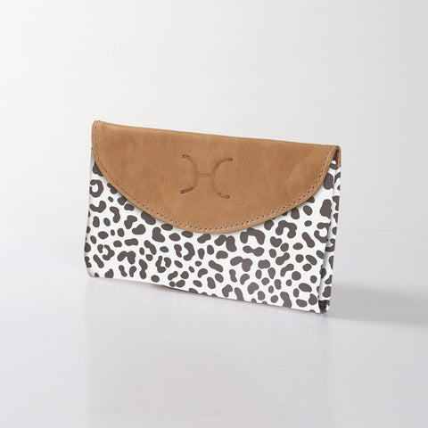 Ladies Wallet Laminated Fabric - Cheetah - White