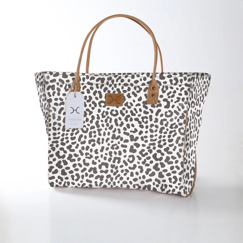 Utility Shopper Bag - Cheetah - White