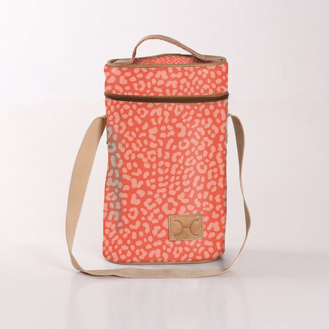 Wine Cooler Double Carry Bag - Laminated Fabric - Cheetah - Coral