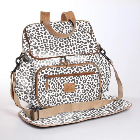 Baby Nappy Backpack  Laminated Fabric - Cheetah - White