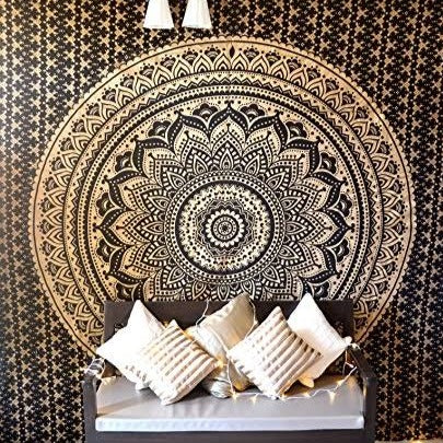 Black and Gold Queen Mandala Throw